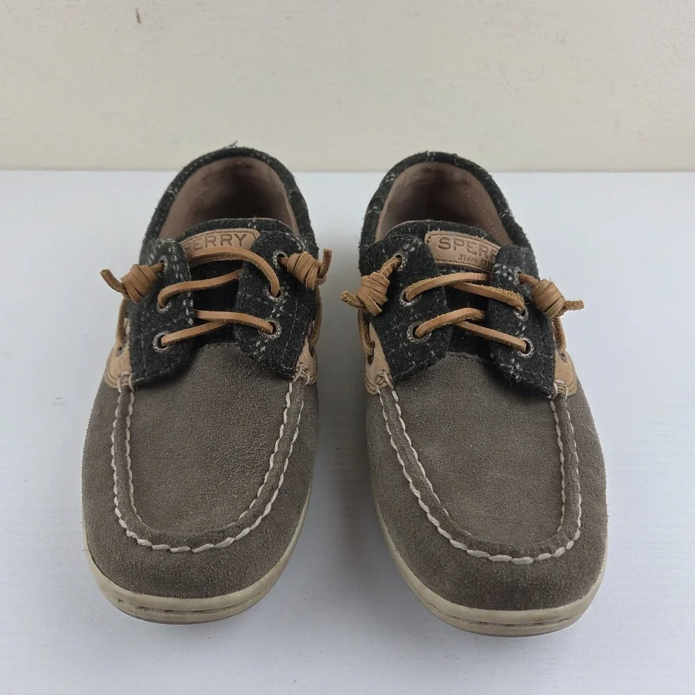 Sperry Songfish Green Suede Leather/Fabric Upper 3 Eye Boat Shoes Wmns Size 8.5M